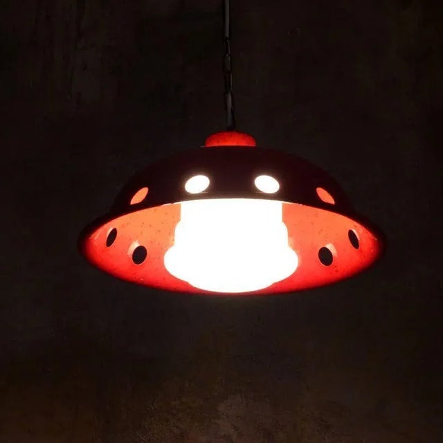 Ceiling Lamp with Red Enamel Overlay, 1960s, in Very Good conditions. Designed 1960 to 1969 European Plug (up to 250V).The...