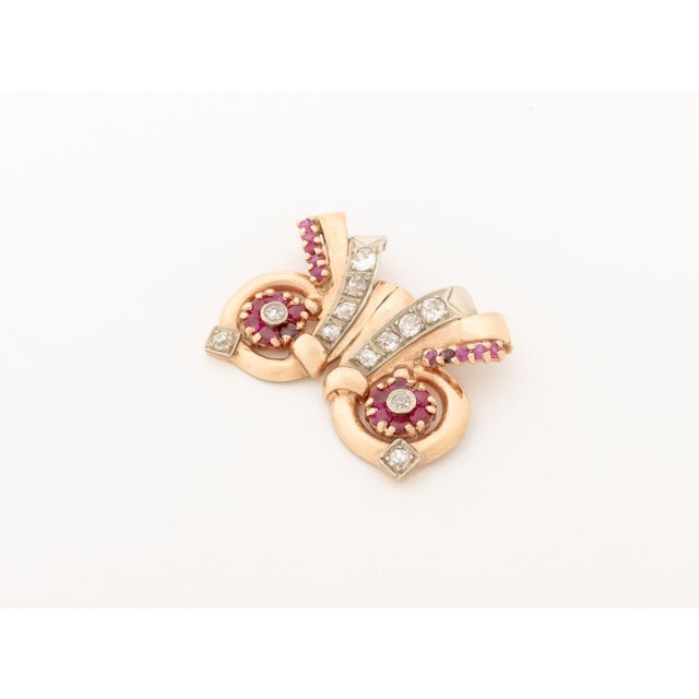 Mid-Century Modern Vintage Rose Gold, Diamond, and Ruby Pendant For Sale - Image 3 of 8