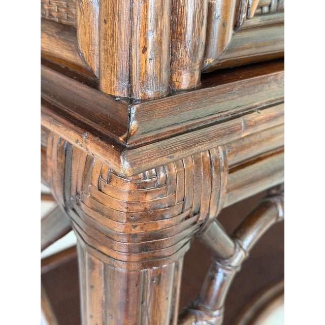 1990s Vintage British Colonial Pagoda Rattan Fretwork Diamond Weave Armoire For Sale - Image 5 of 12