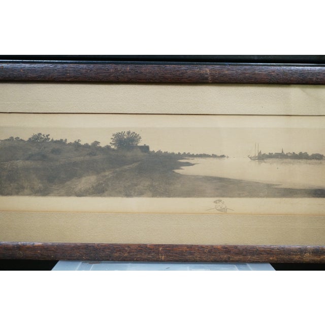 Antique John Octavius Anderson Signed Sailboat Village Seascape Etching 26" For Sale - Image 6 of 12