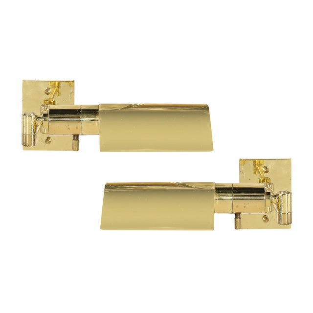 Brass Pair of Mid-Century Modernist Swing Arm Articulating Sconces in Polished Brass For Sale - Image 8 of 13