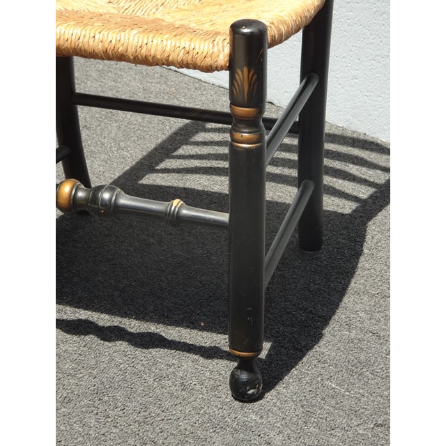 Chair Vintage L. Hitchcock French Country Black Ladder Back Rush Chair Stenciled For Sale - Image 15 of 17