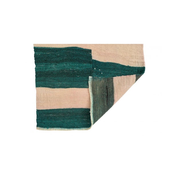 Mid-Century Modern Green & White Mini Kilim Rug - 1`11″ X 2`9″ For Sale - Image 3 of 3