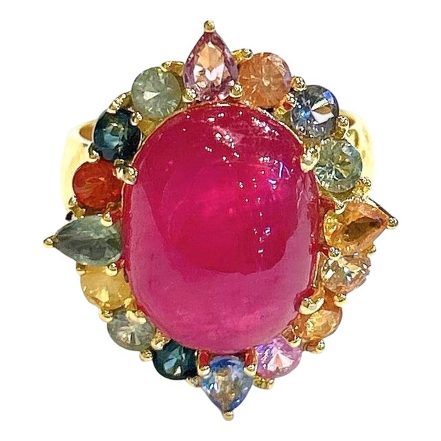 Bochic "Orient" Vintage Multi Sapphire & Ruby Ring Set In 18K Gold & Silver For Sale