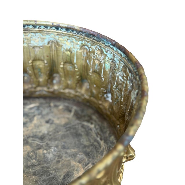 Antique French Repousse' Brass Jardiniere Planter 19th Century With Liner For Sale In Charlotte - Image 6 of 11