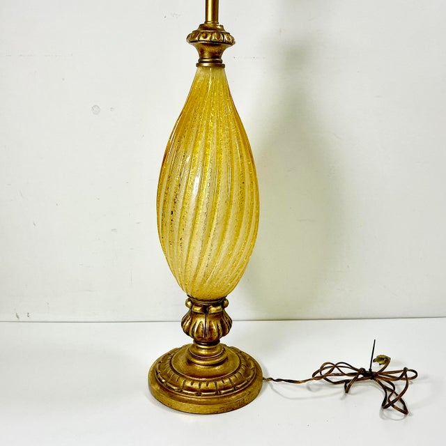 1950s Vintage Italian Venetian Swirled Opaline Glass Table Lamp With Gold Florentine Base. After Galliano Ferro For Sale - Image 13 of 14