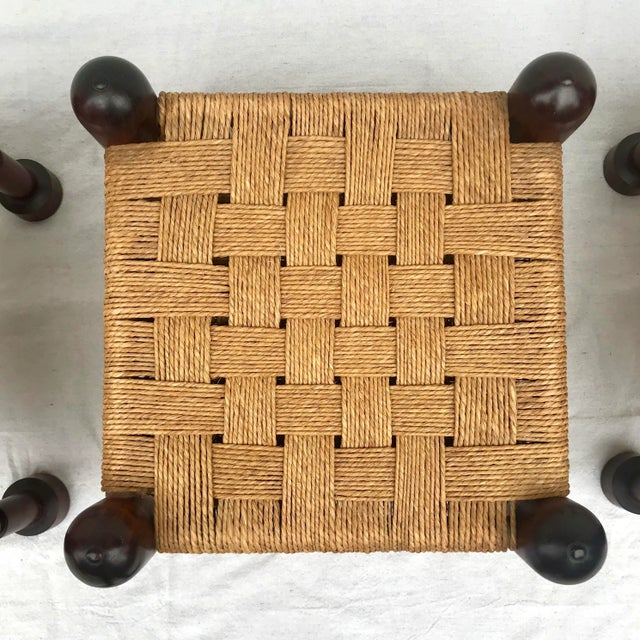 Wood Vintage Woven Jute and Mahogany Stools - Set of 3 For Sale - Image 7 of 12