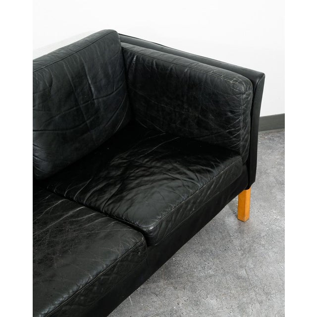 Mid Century Danish Modern Sofa Couch 3 Seater Leather Black Vintage Denmark MCM For Sale - Image 11 of 12