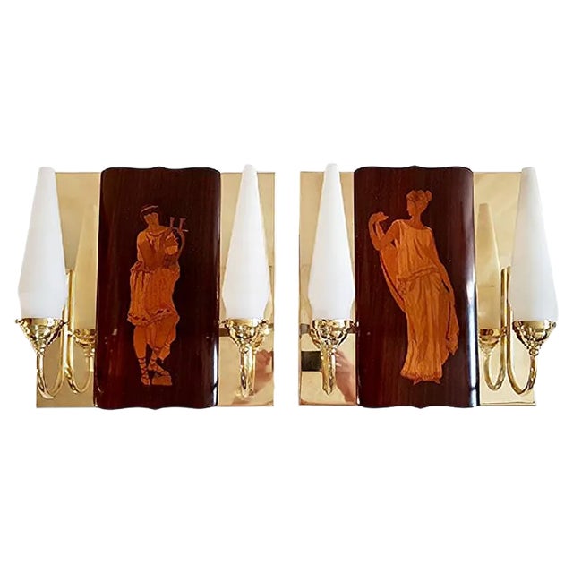 Vintage Marquetry Sconces by Andrea Gusmai, Set of 2 For Sale