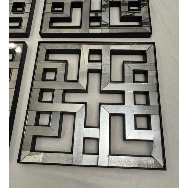 Mid 20th Century Vintage Hollywood Regency Fretwork Geometric Wall Mirrors, Set of 4 For Sale - Image 5 of 14