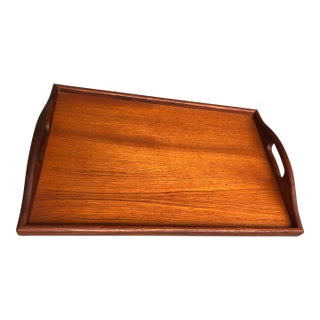 Vintage Mid Century Modern Solid Teak Serving Tray For Sale