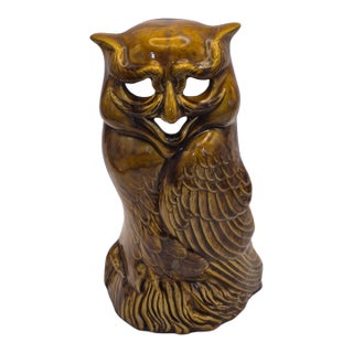 Vintage Figurative Glazed Ceramic Owl Tv Lamp Night Light For Sale