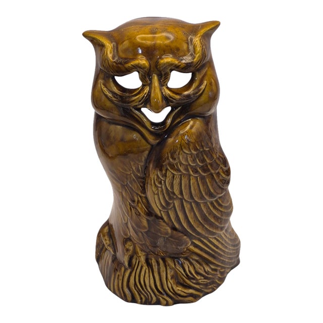 Vintage Figurative Glazed Ceramic Owl Tv Lamp Night Light For Sale