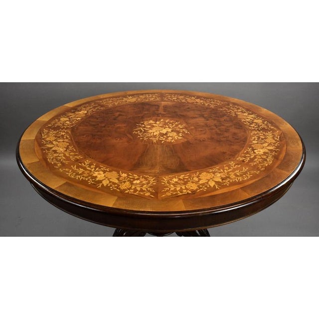 Victorian Burr Walnut Marquetry Centre Table, 1880 For Sale - Image 4 of 9