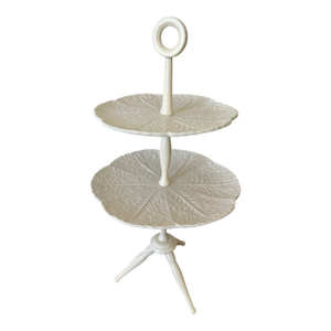 Elegant Vintage White Two Tier Ceramic Serving Stand