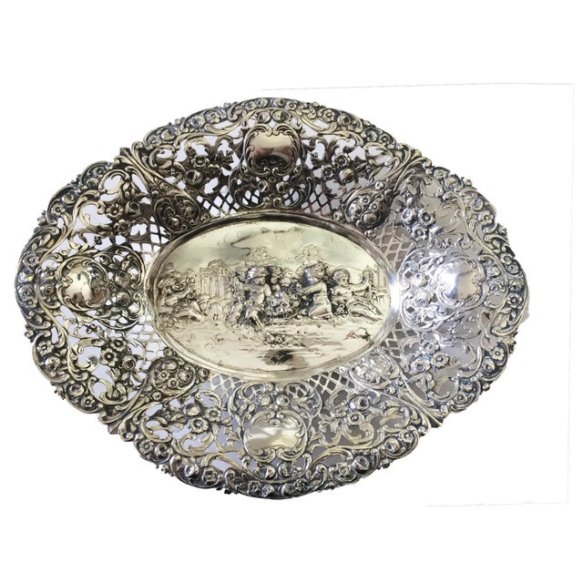 Rustic European German 800 Silver Pierced Oval Bowl/Basket , c.1900 For Sale - Image 3 of 10