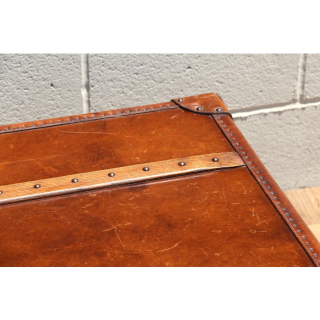 Restoration Hardware Vintage Leather Trunk Coffee Table | Campaign Style Storage Chest Cocktail Table For Sale In Los Angeles - Image 6 of 18