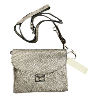 New J. Lindeberg Textured Gray Leather Envelope Bag For Sale