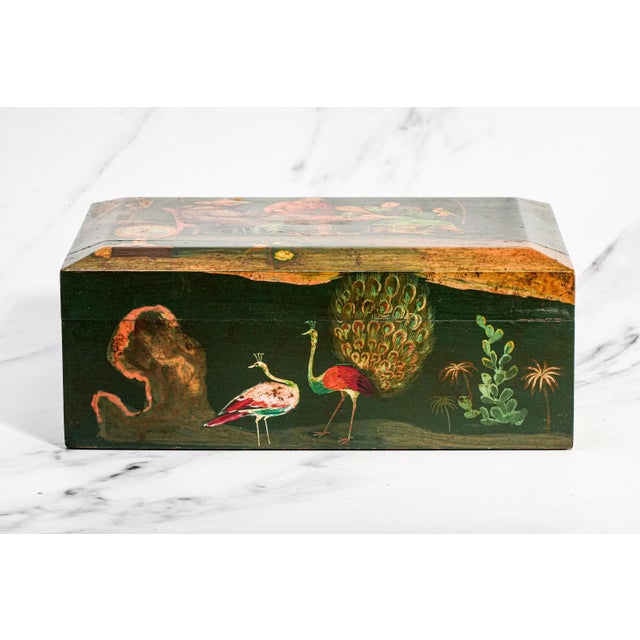 Lovely Asian Inspired Antique Hand Painred Large Humidor Box Chinoiserie Home Decor For Sale - Image 9 of 18