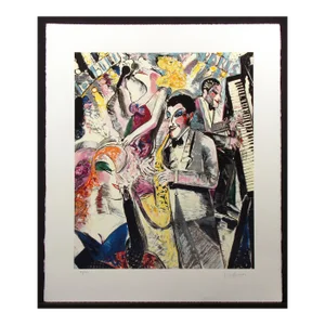 Earl Linderman Les Bleus Paris Encore Signed Color Art Serigraph Jazz