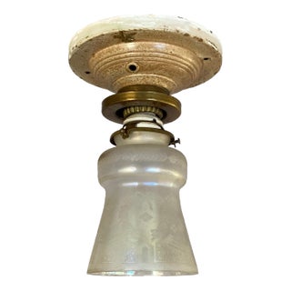 Antique Flush Ceiling Light With Iridescent 1910 Shade For Sale