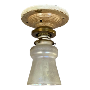 Antique Flush Ceiling Light With Iridescent 1910 Shade