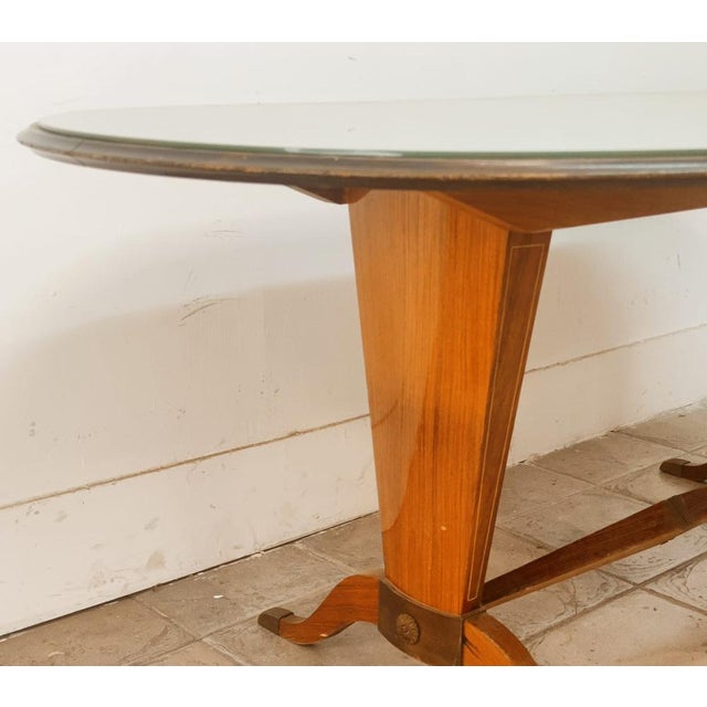 Dining Table in Brass and Wood with Decorated Glass Top For Sale - Image 18 of 18