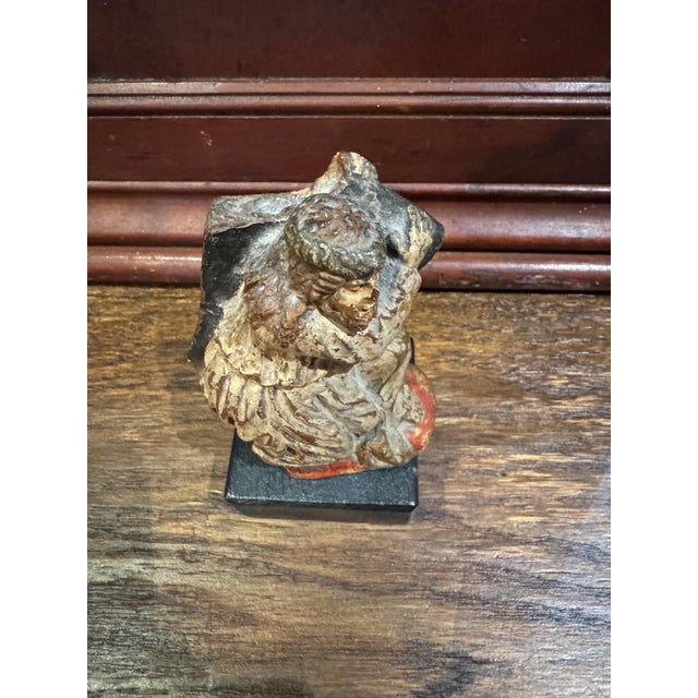 Wood 19th Century Santos Sculpture- Christ Bearing the Cross on Stand- Terracotta For Sale - Image 7 of 10