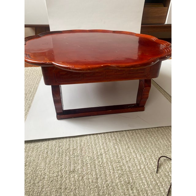 Asian Antique Vintage Korean-Style Low Ornate Wood Folding Table/Tea/Dining Tray For Sale - Image 3 of 12