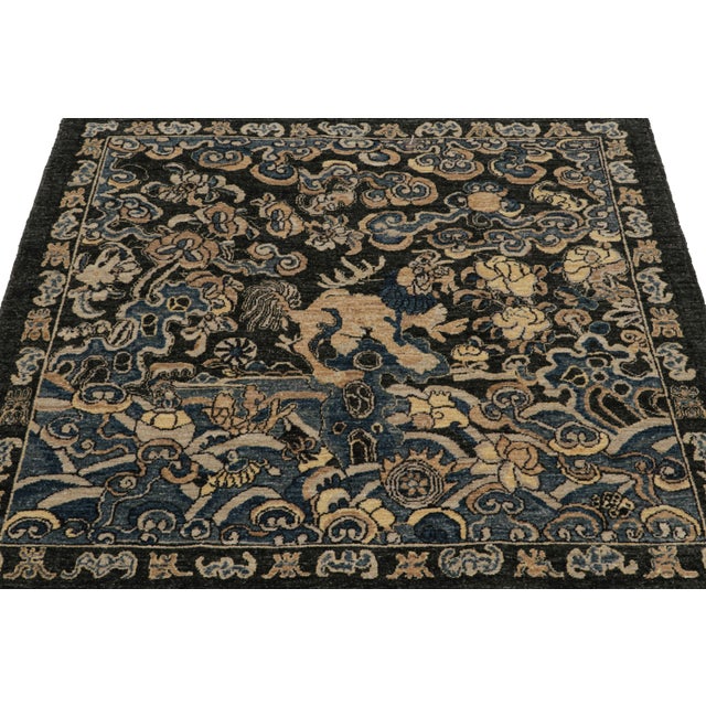 Modern Rug & Kilim’s Chinese Pictorial Square Rug in Dark Gray and Black For Sale - Image 3 of 6