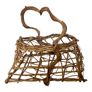 Early 20th Century Handmade Adirondack Sculptural Basket Made of Wisteria Vines & Bamboo For Sale