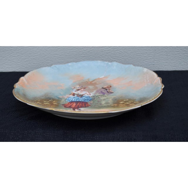 French Country Antique LRL Limoges France Hand Painted Plate Courting Couple Signed Valentin For Sale - Image 3 of 14