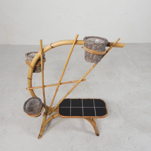 Bamboo Plant Stand with 3 Pots, 1950s, Set of 4 For Sale - Image 10 of 17