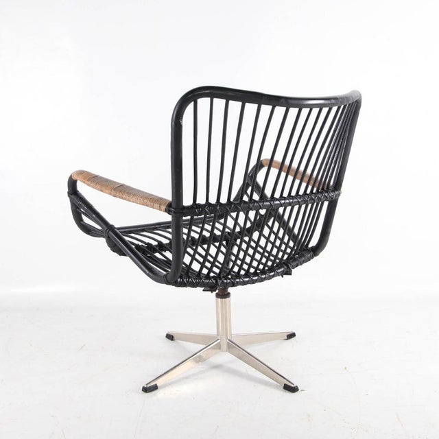 Wood Swivel Armchair in Rattan and Chrome, 1970s For Sale - Image 7 of 15