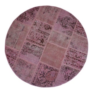 The Pink Way Turkish Round Rug Hand Knotted Handstitched Living Room Entry Decor - 4'11" Diameter For Sale