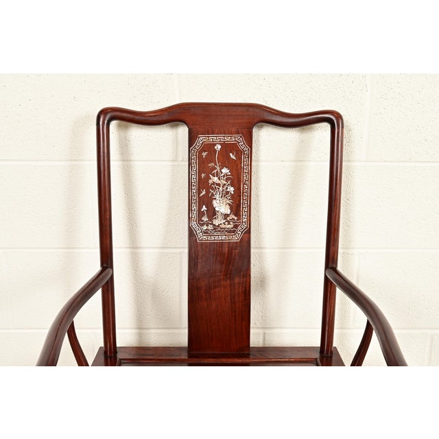Wood Antique Chinese Carved Rosewood Dining Chairs With Mother of Pearl Inlay, Circa 1890s For Sale - Image 7 of 15