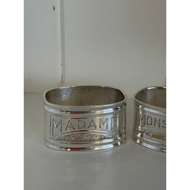 Vintage Art Deco French Silverplate “Madame & Monsieur” Napkin Rings, Pair For Sale - Image 4 of 9