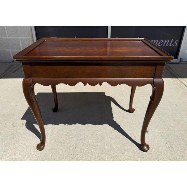 Wood Late 20th Century Ethan Allen Solid Cherry Queen Anne Tea Table For Sale - Image 7 of 12