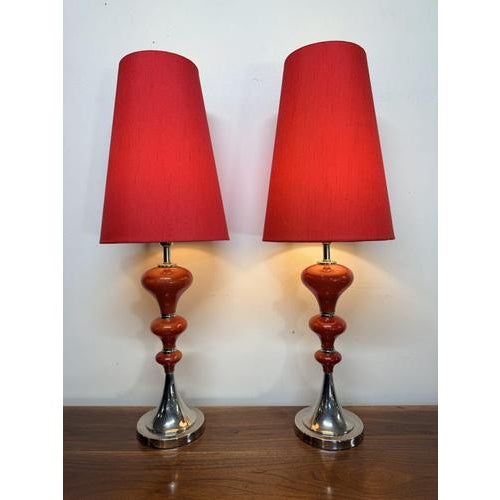 1980s Vintage Chrome and Red Venus Lamps, 1980s, Set of 2 For Sale - Image 5 of 5