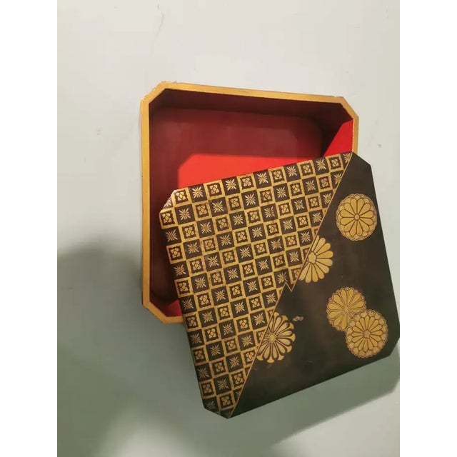 Japanese Lacquered Wooden Box in Gold, 1890s For Sale - Image 6 of 10
