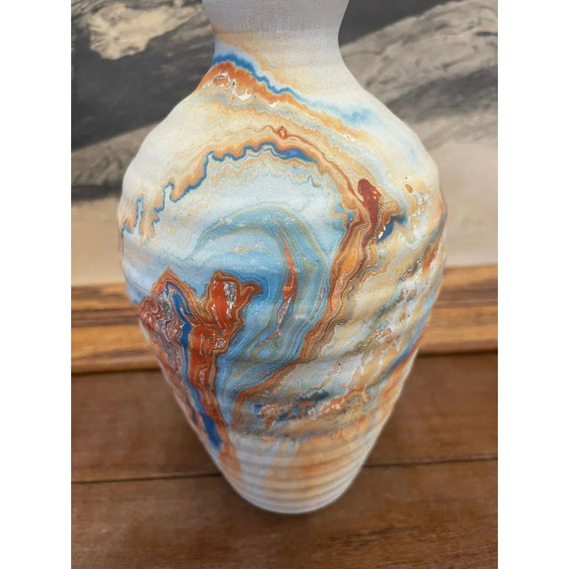 Art Deco Vintage Handmade Nemadji Minnesota Multicolored Stamped Ceramic Vase For Sale - Image 3 of 7