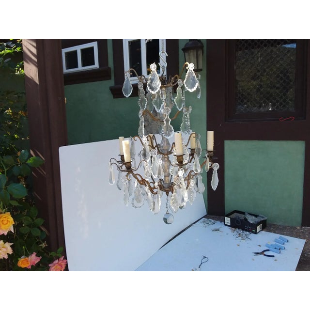 Metal French Bronze and Crystal Cage Style Chandelier For Sale - Image 7 of 13