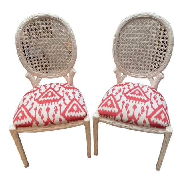 1980s Vintage Faux Bois and Cane Chairs, a Pair For Sale