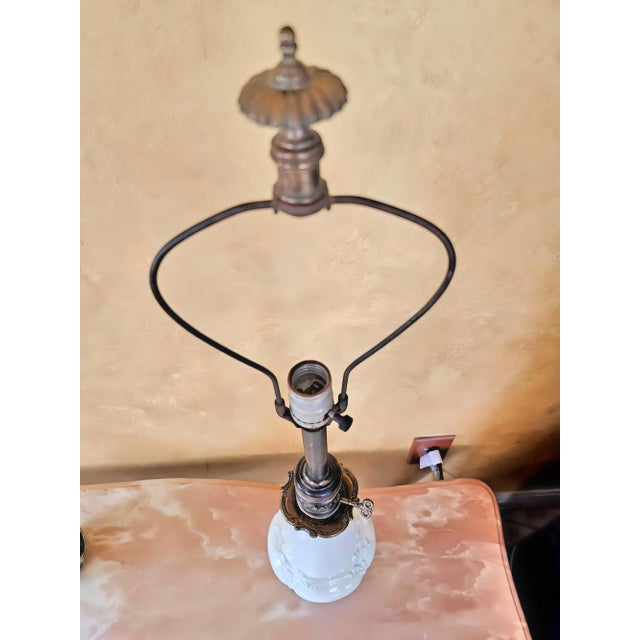 Mid 20th Century Mid-Century Modern Long Neck Bronze and Ceramic Table Lamp in Antique White With Shade For Sale - Image 5 of 12