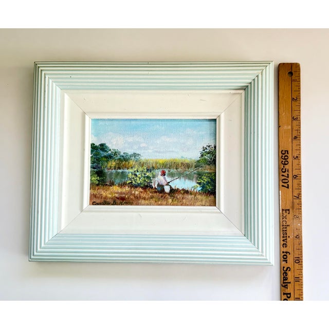 Blue 1970s Original Carolton Barron Florida Marsh Landscape Painting in Light Blue Frame For Sale - Image 8 of 9