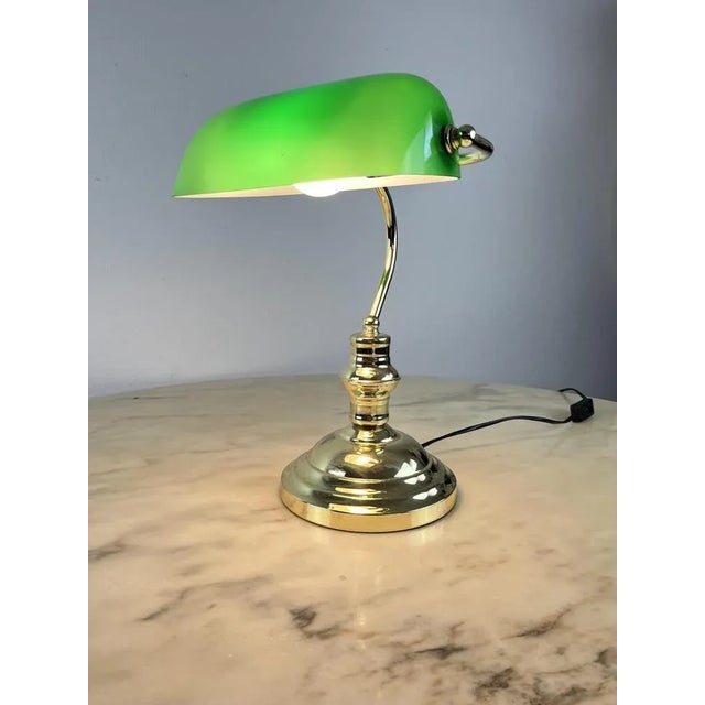 Ministerial lamp in golden metal and colored glass, Italy, 80s Purchased by my grandfather for his desk, it is intact and...