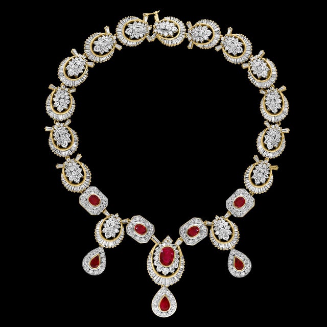 GIA Natural 8Ct Ruby & 38 Ct Diamond Necklace 18 Kt Yellow Gold 111 Grams , 18 " For Sale - Image 13 of 18