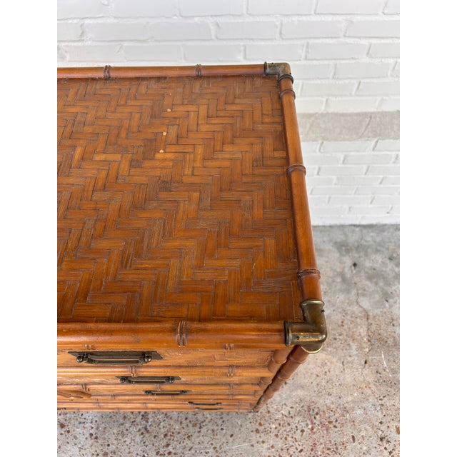 Vintage 1980s Chinoiserie Faux Bamboo and Parquetry Campaign Gentleman's Dresser For Sale - Image 15 of 15