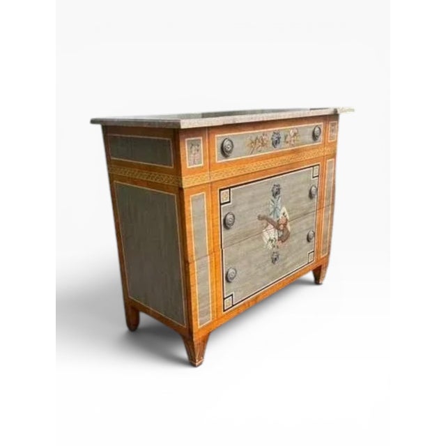 Drexel Heritage Drexel Heritage Neoclassical Hand-Painted Chest With Faux Marble Top For Sale - Image 4 of 17