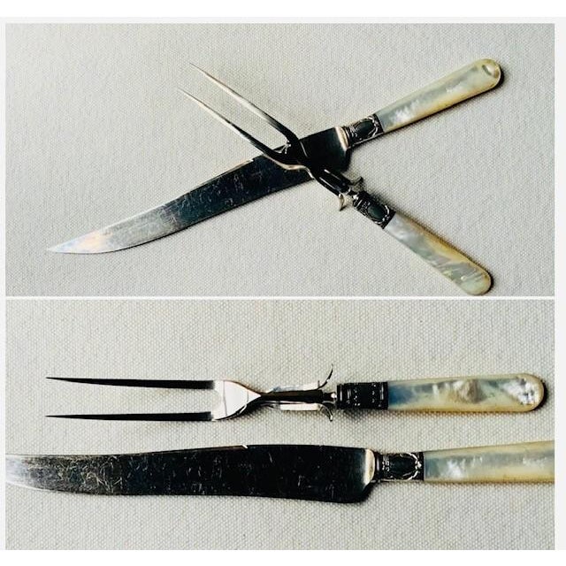 1900 Sterling Silver & Mother-of-Pearl Carving Set - 3 pcs For Sale - Image 12 of 17